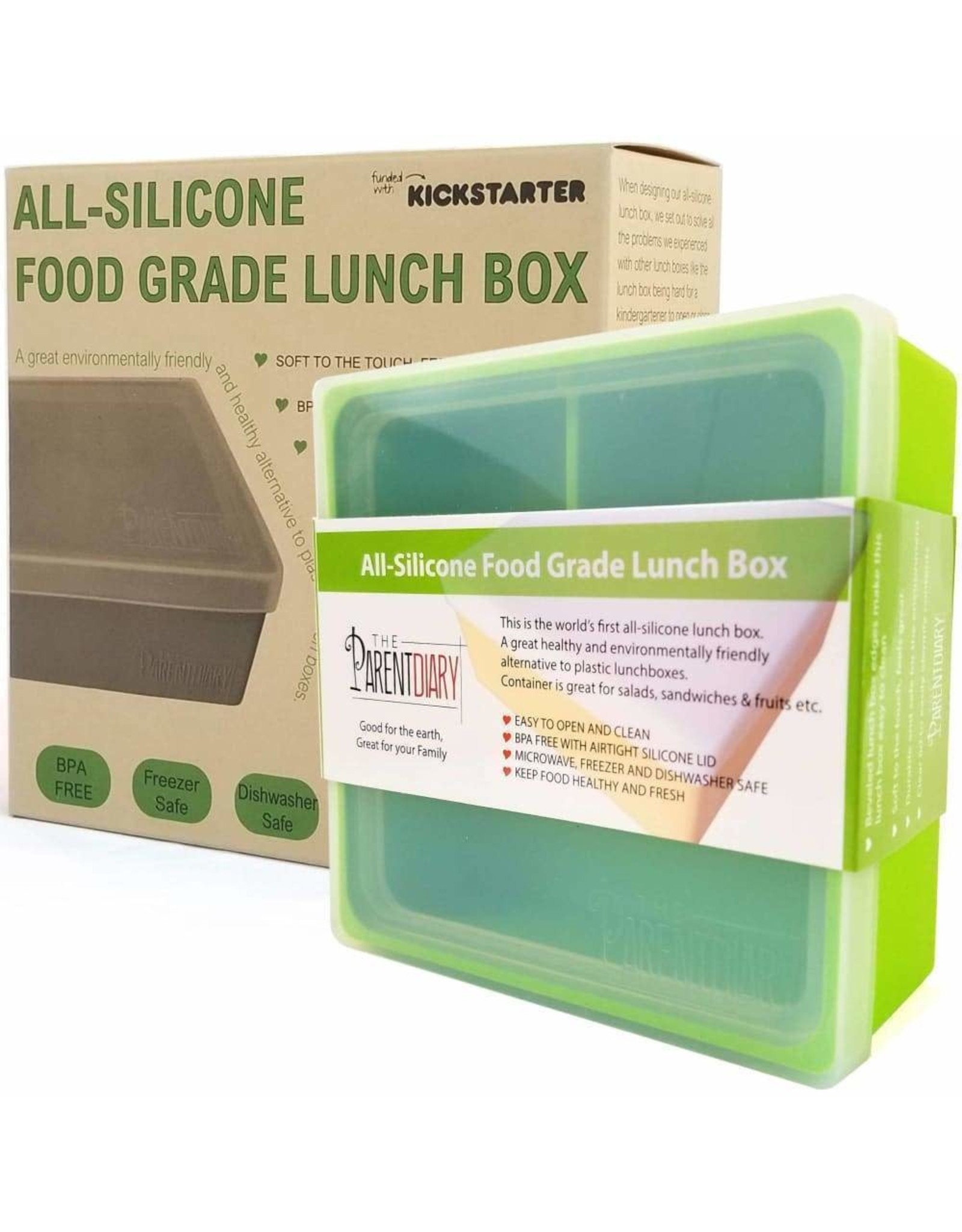 All Silicone Lunch Box 3 Compartment Green