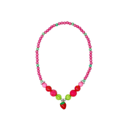 Hot Pink Strawberry Charm Stretch Beaded Necklace