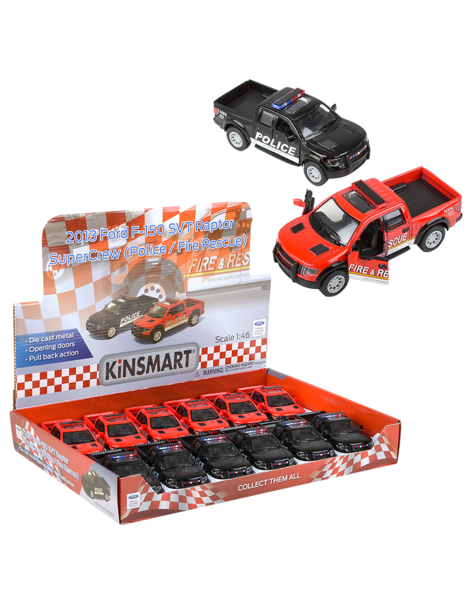 5" Diecast Pull Back F-150 Police & Fire