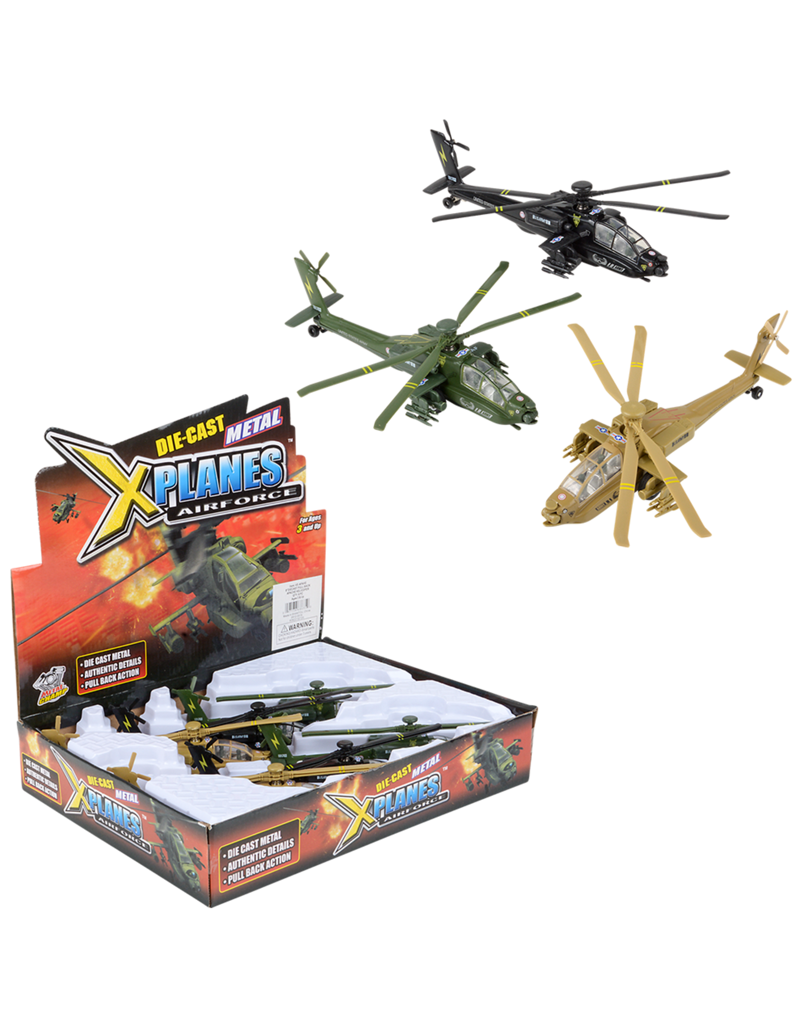 8"Diecast Pullback Apache Helicopter