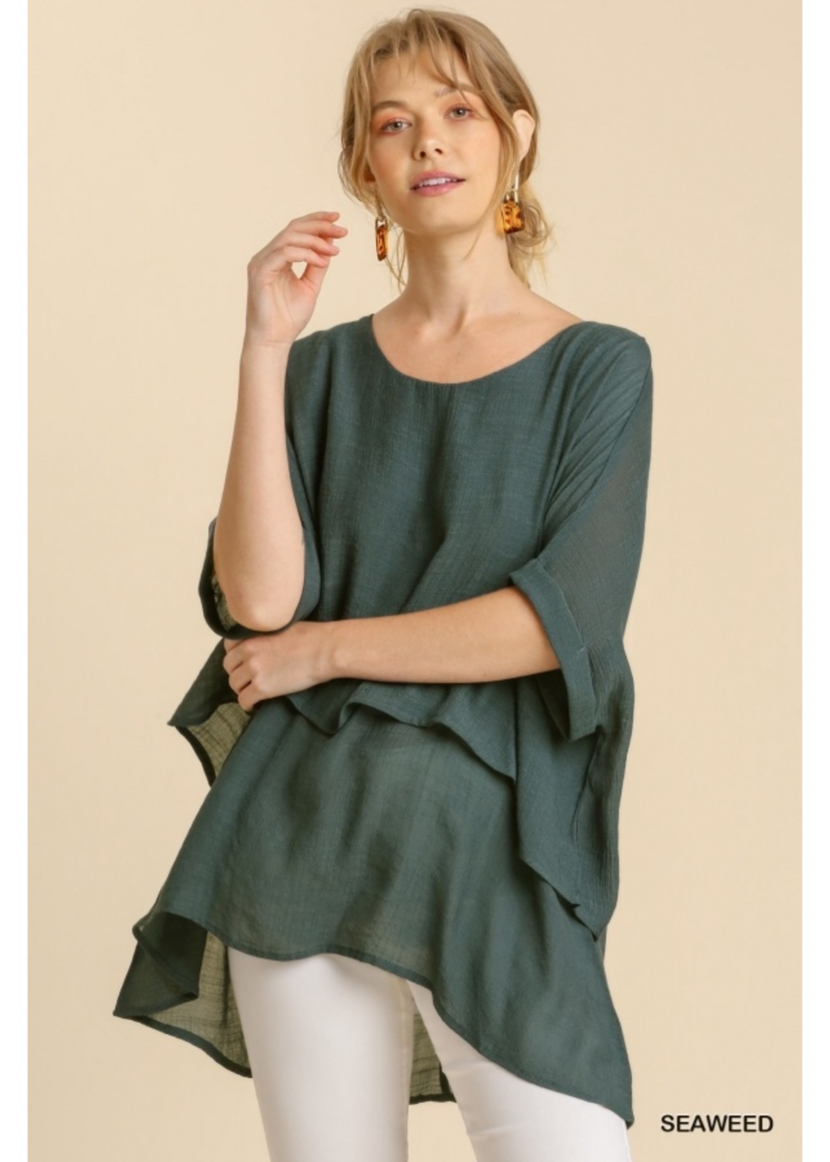 Umgee Cuffed 1/2 Sleeve Layered Tunic