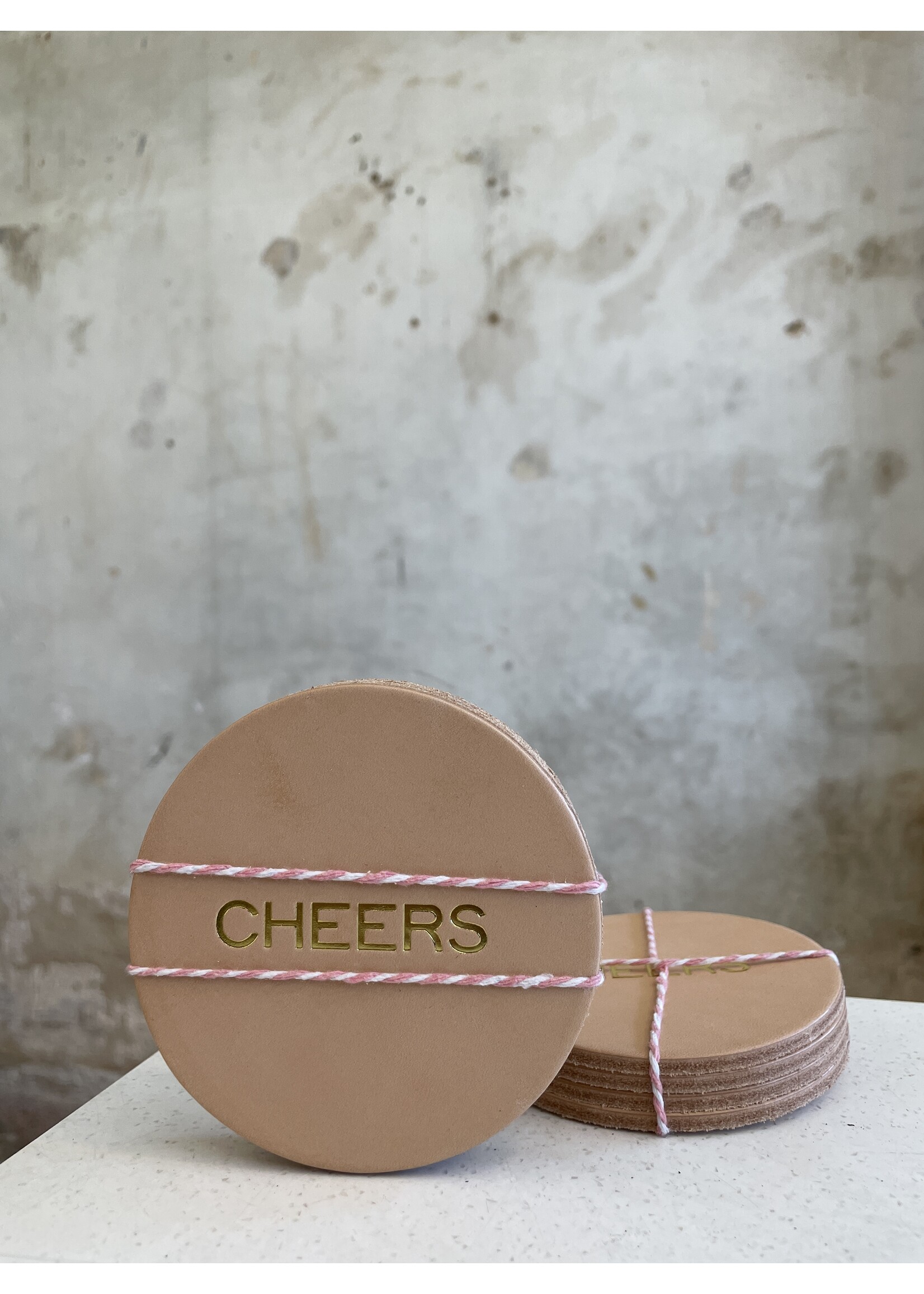 Glad & Young Handmade Leather "Cheers" Coasters *Set of 4*
