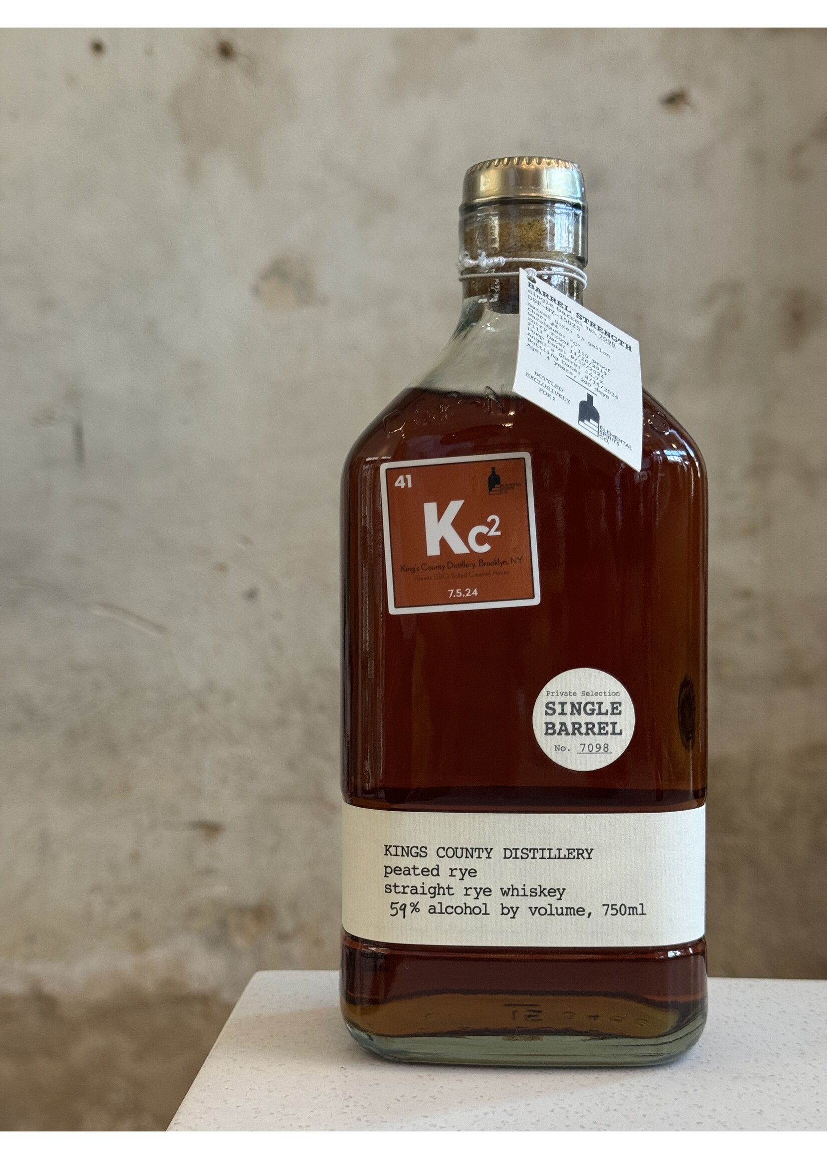 King's County Peated Rye Single Barrel **Elemental Spirits Co. Exclusive**