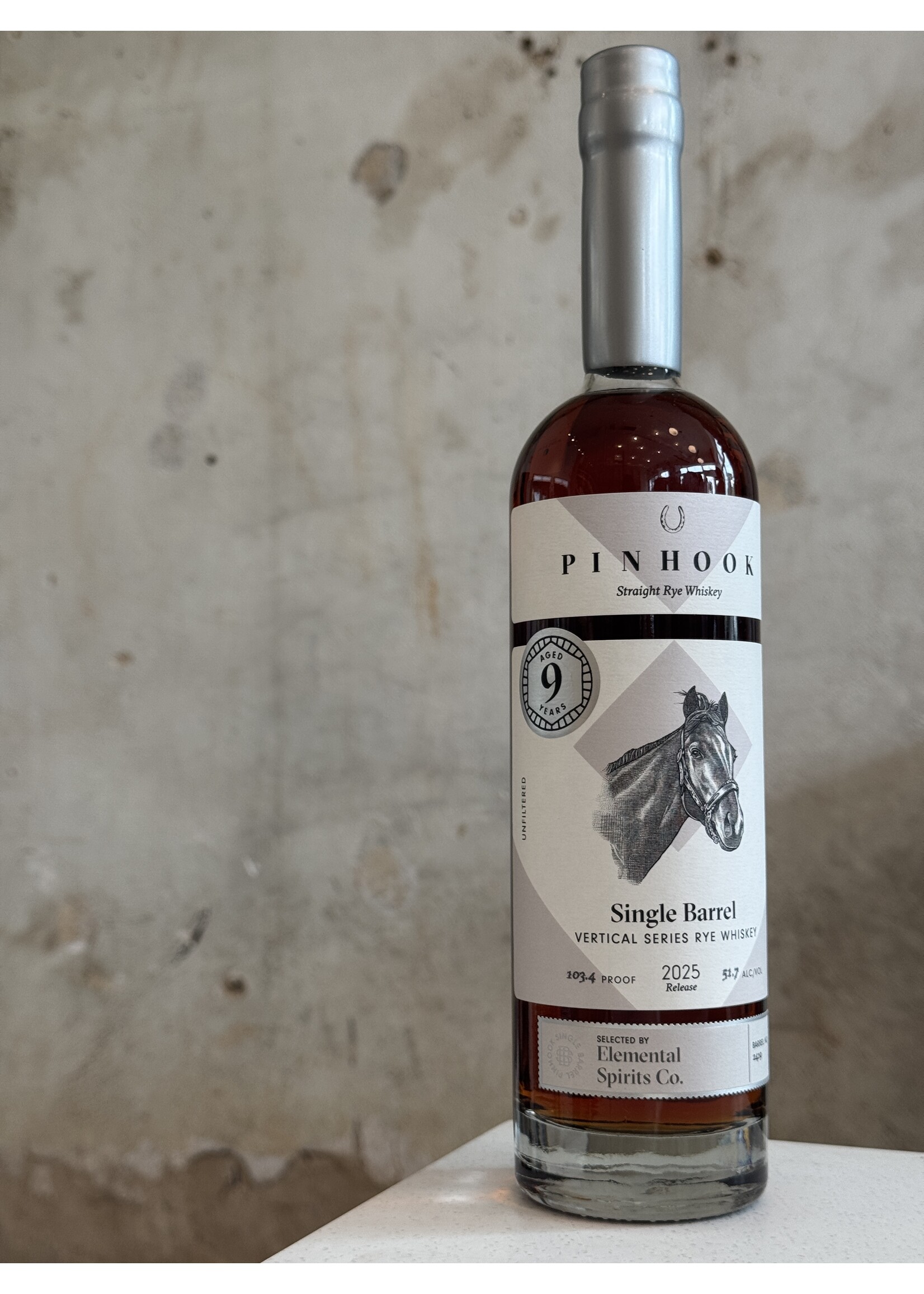 Pinhook Pinhook True Single Barrel 9yr Straight Rye 103.4 proof **Elemental Spirits Co. Exclusive**