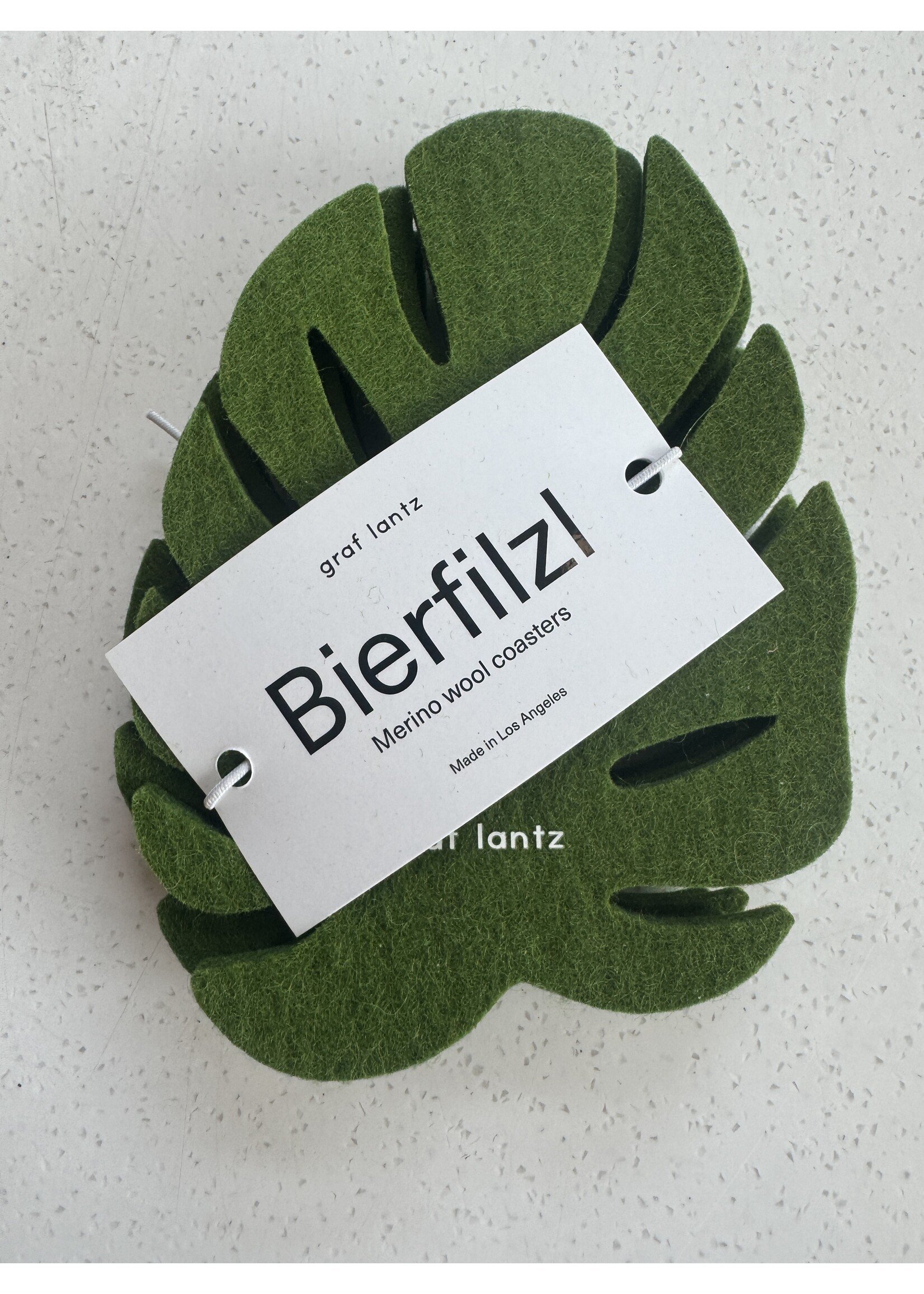 Bierfilzl Merino Wool Monstera Coaster Set Loden Green