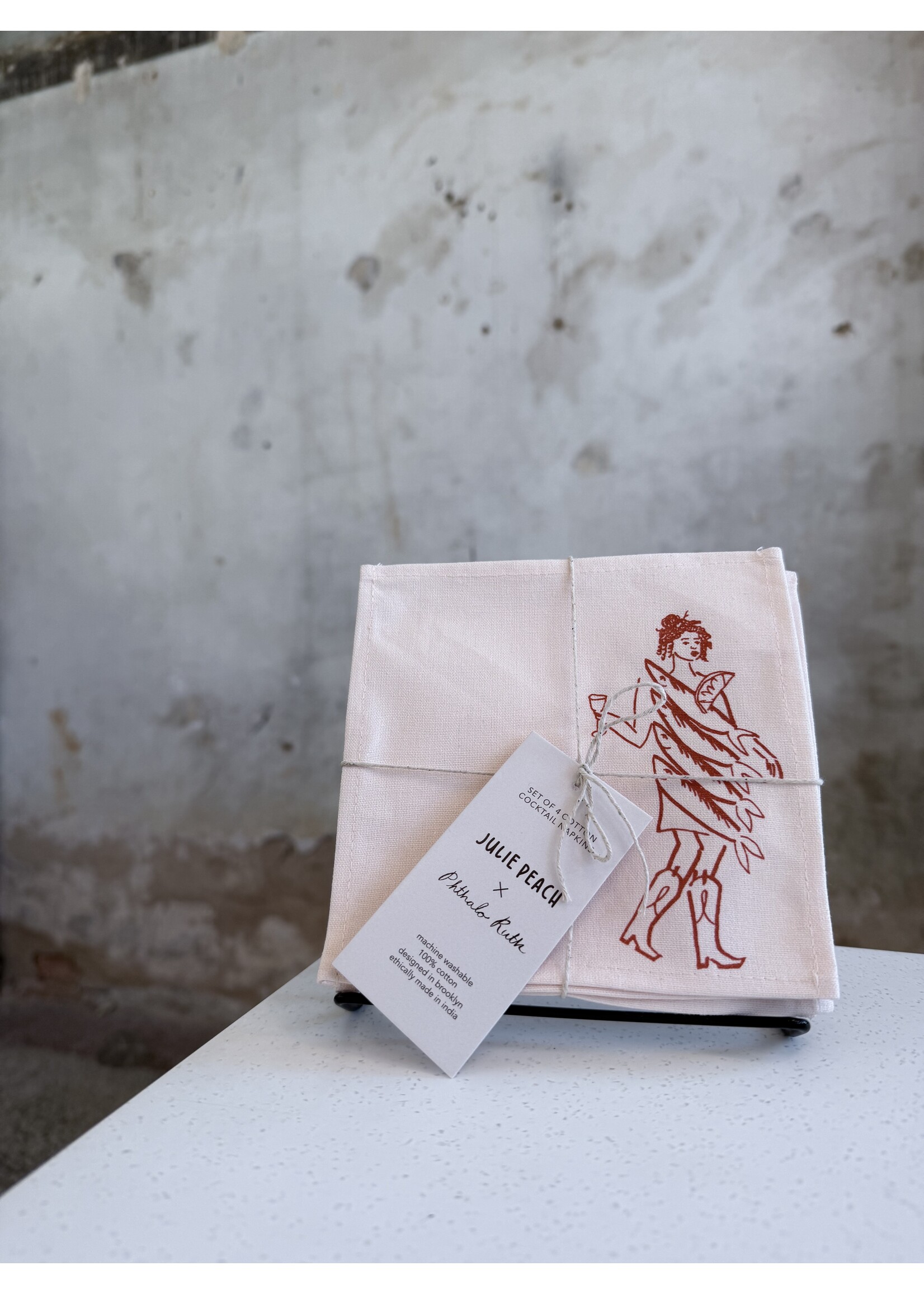 Julie Peach x Phthalo Ruth Set of 4 Cotton Cocktail Napkins