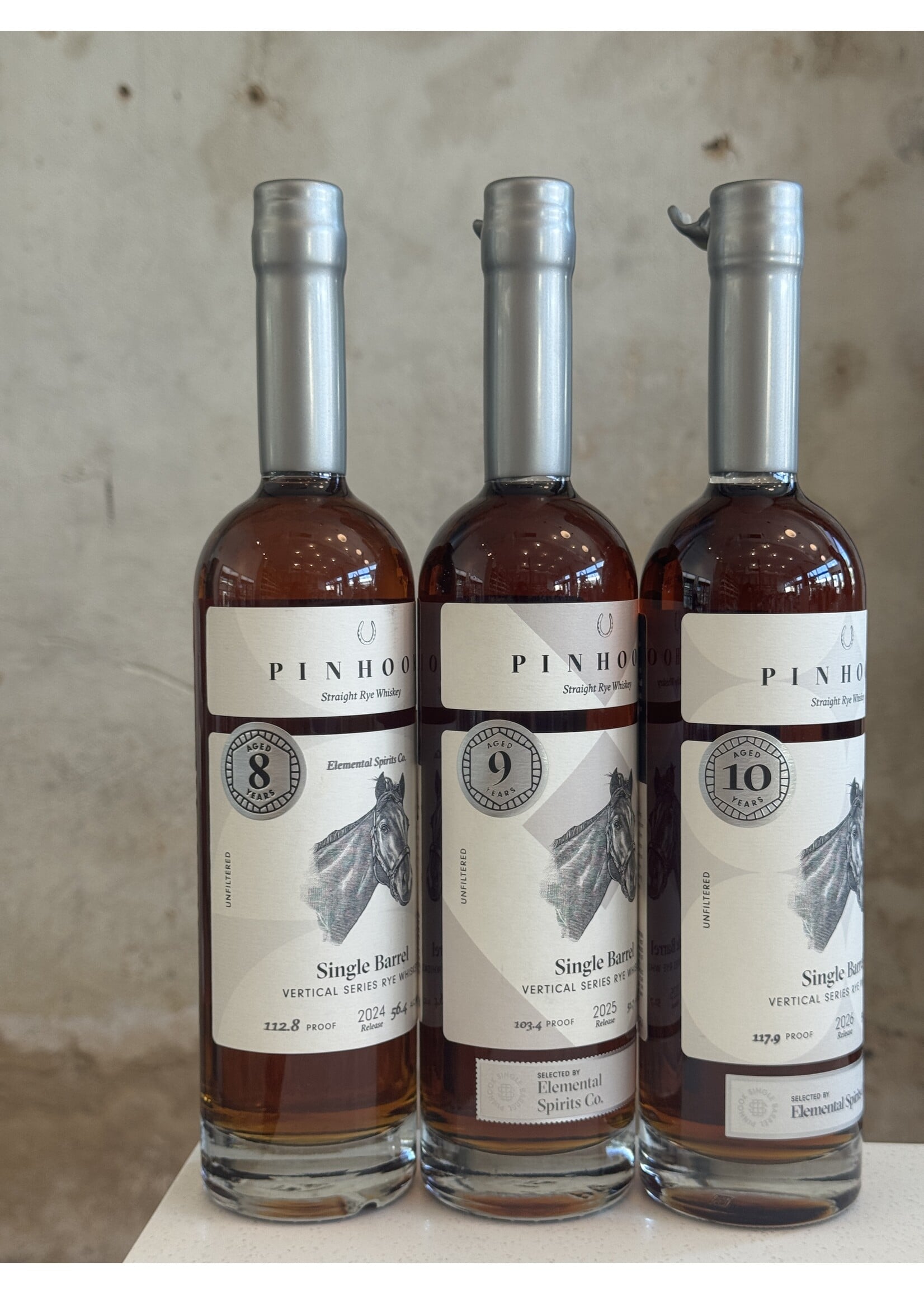 Pinhook True Single Barrel 8yr, 9yr, & 10yr Straight Rye Vertical **Elemental Spirits Co. Exclusive** PACK