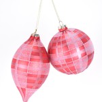 Glass Red & Silver Plaid Orn