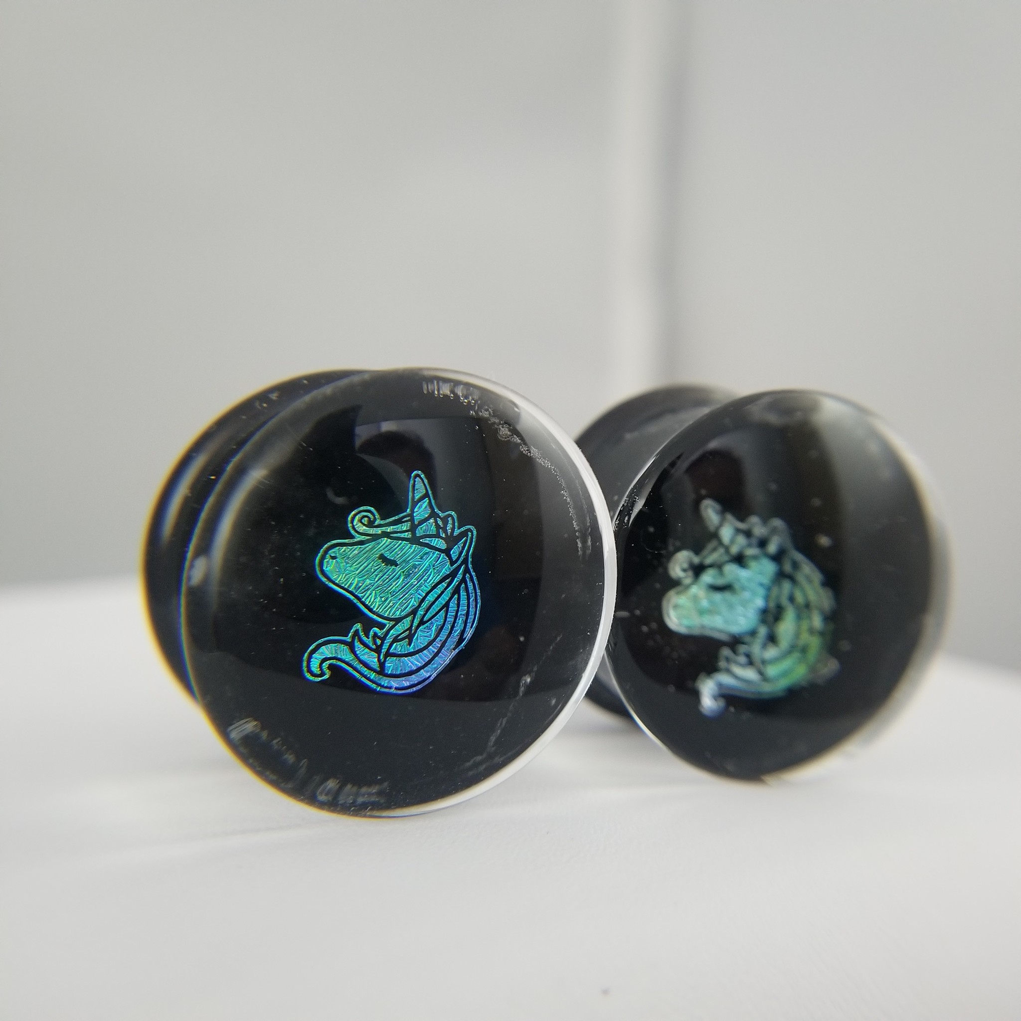 1 Pair (2 Pieces) Aquatic Rainbow Dichroic Glass Plugs