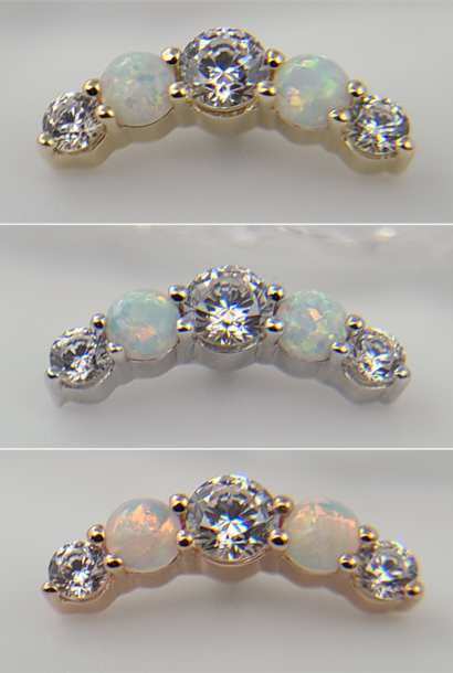 5 Gem cluster in Gold - CZ/Opal - threaded 14g