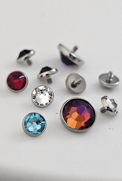 Micro Dermal tops! Flat-CZ Gem End in Titanium -  Threaded