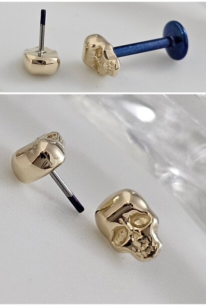 3D Skull Stud End in Gold - Press-Fit