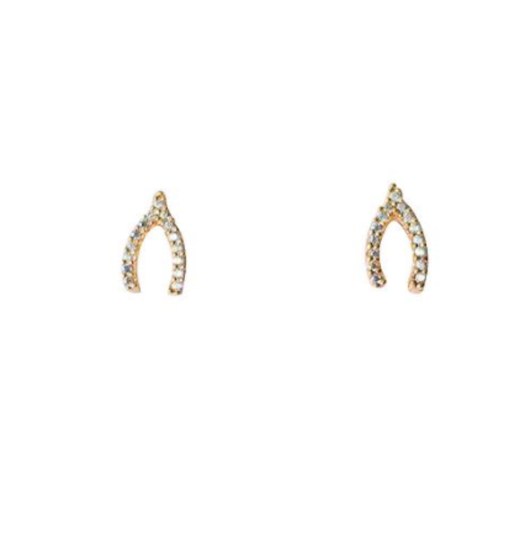 TAI JEWELRY GOLD CZ MINI WISHBONE STUD