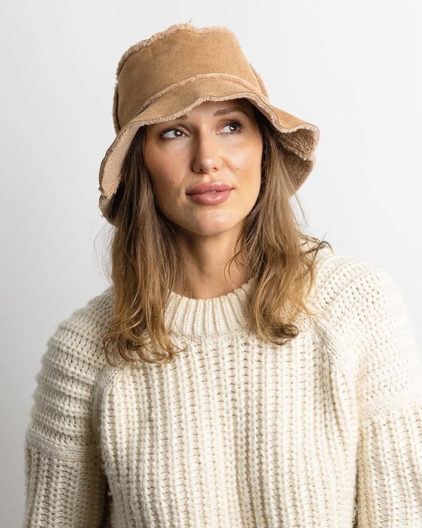 HAT ATTACK  REVERSIBLE FAUX SHEARLING BUCKET HAT