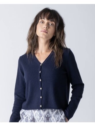 MARGARET O'LEARY INDIGO  VEE CARDIGAN