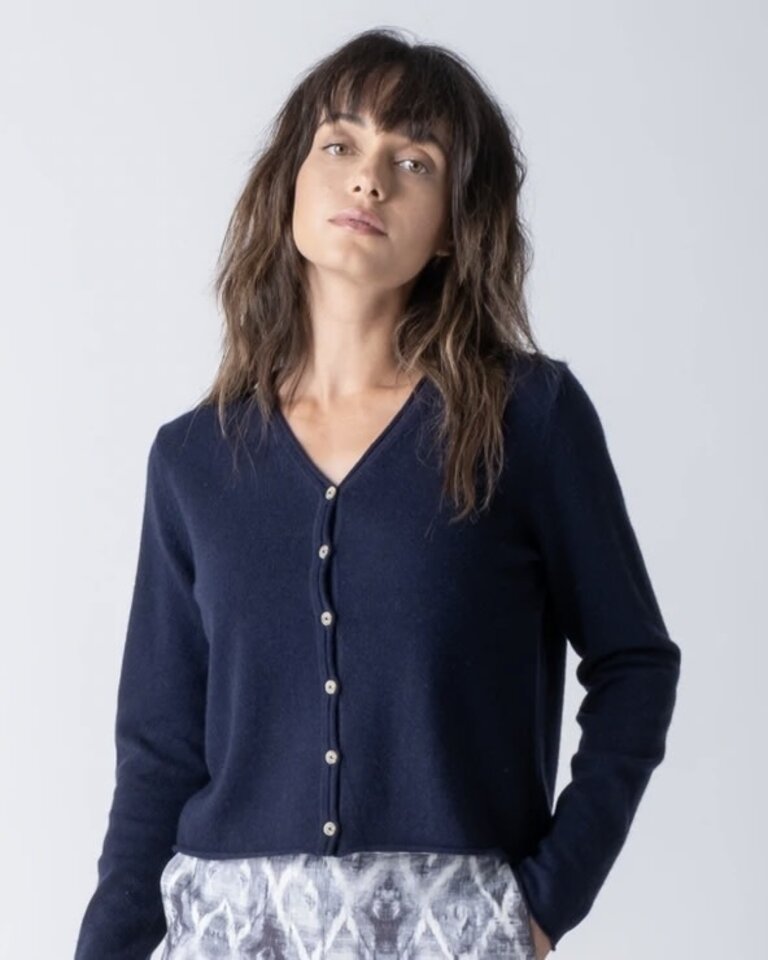 MARGARET O'LEARY INDIGO  VEE CARDIGAN