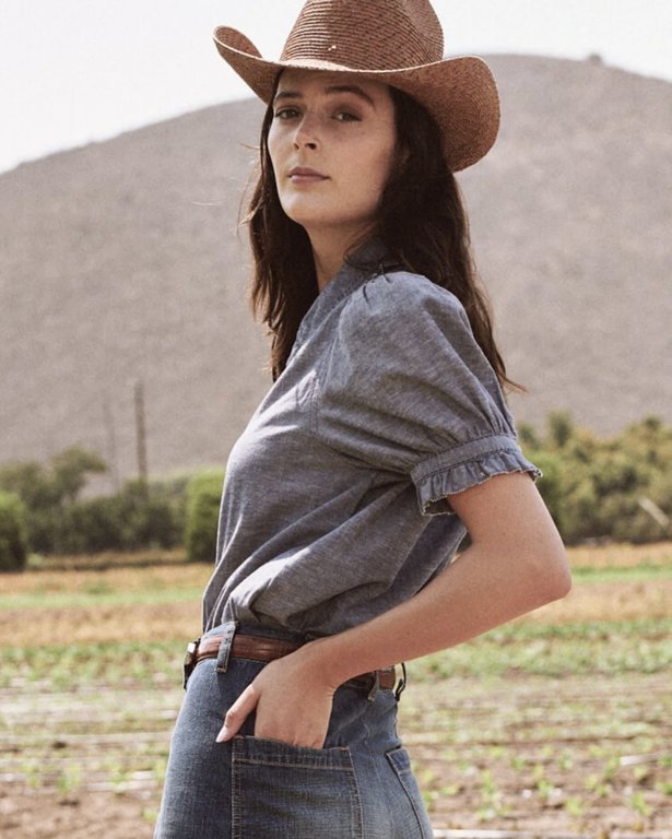 THE GREAT NAVY CHAMBRAY FERN TOP
