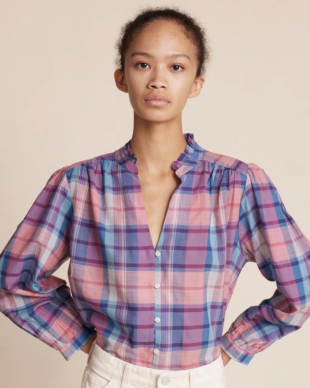 BIRDS OF PARADIS QUINCY BLOUSE IN SORBETTO PLAID