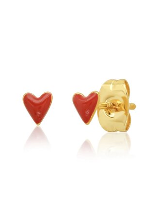 TAI JEWELRY RED ENAMEL MINI HEART STUDS