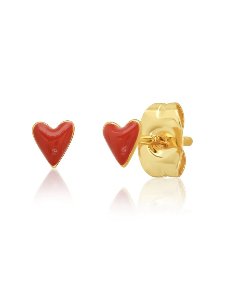 TAI JEWELRY RED ENAMEL MINI HEART STUDS