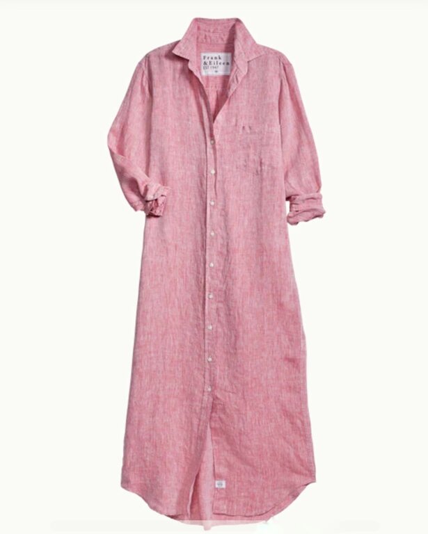 FRANK & EILEEN RORY MAXI SHIRTDRESS IN LIVED-IN RED LINEN