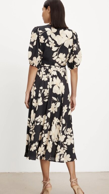 VELVET KAI PRINTED WRAP DRESS IN BLACK