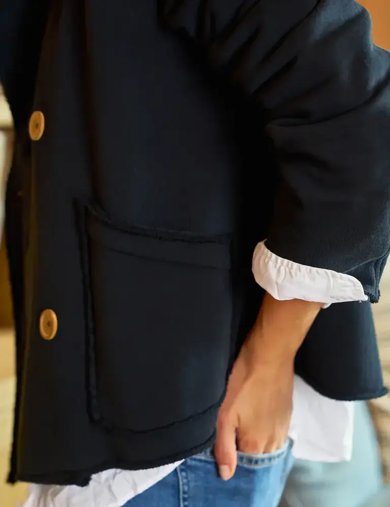 FRANK & EILEEN FRANK&EILEEN MINI BELFAS MINI BELFAST CROPPED FLEECE PEACOAT IN NAVY