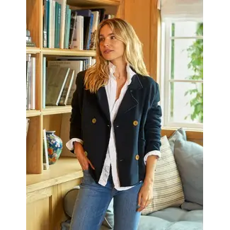 FRANK & EILEEN MINI BELFAST CROPPED FLEECE PEACOAT IN NAVY