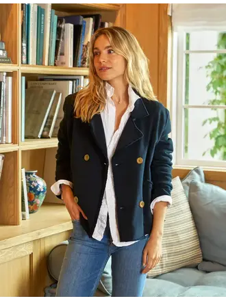 FRANK & EILEEN MINI BELFAST CROPPED FLEECE PEACOAT IN NAVY