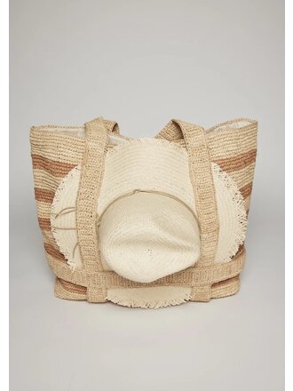 HAT ATTACK ORIGINAL STRAW TRAVELER BAG  IN NATURAL/TOAST STRIPE