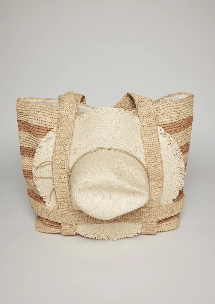 HAT ATTACK ORIGINAL STRAW TRAVELER BAG IN NATURAL/TOAST STRIPE