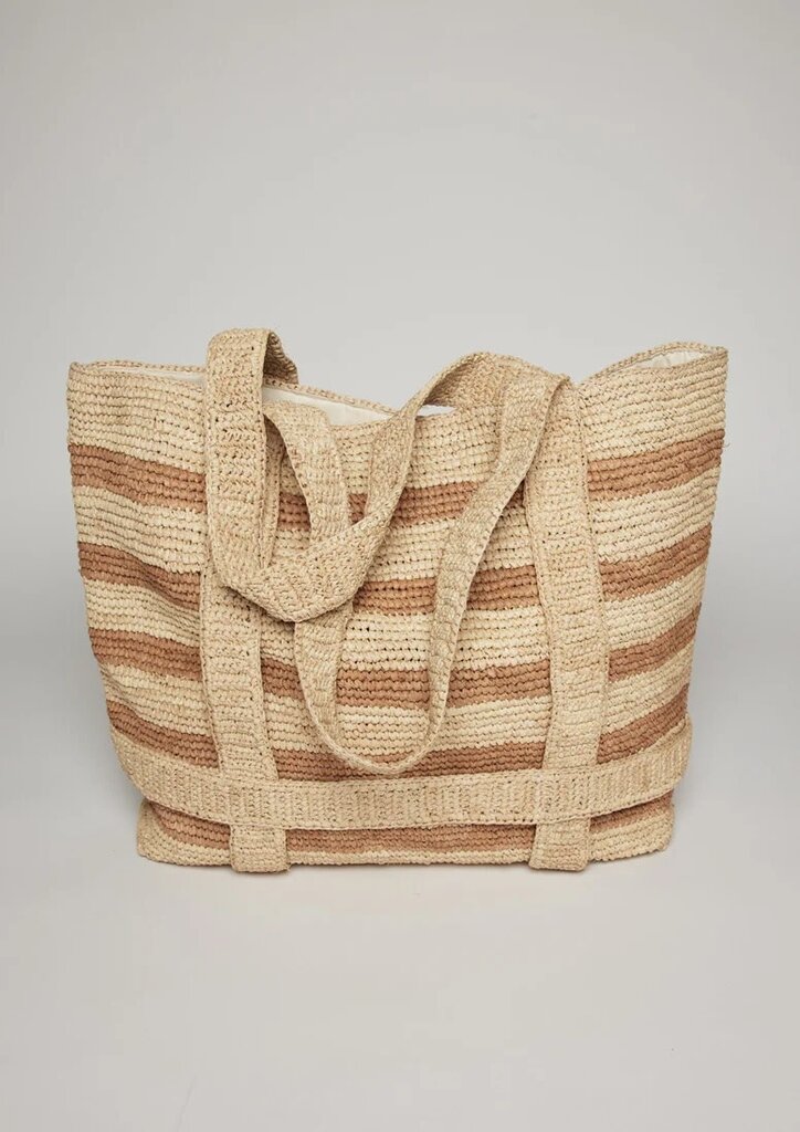 HAT ATTACK ORIGINAL STRAW TRAVELER BAG IN NATURAL/TOAST STRIPE