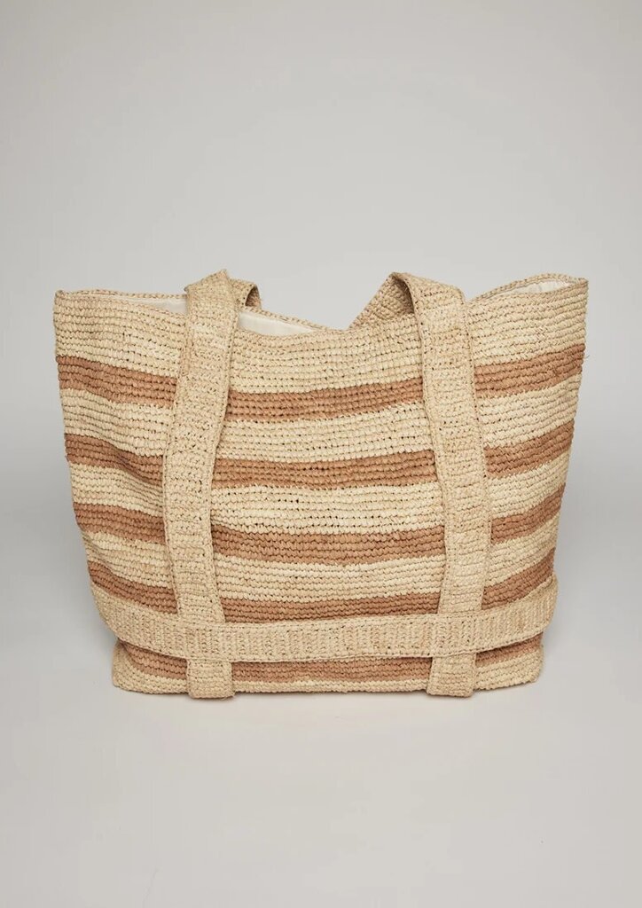 HAT ATTACK ORIGINAL STRAW TRAVELER BAG IN NATURAL/TOAST STRIPE