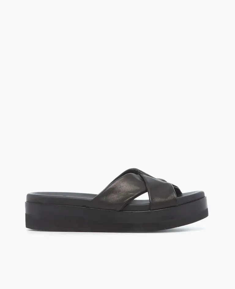 COCLICO DOT WEDGE IN BLACK LEATHER