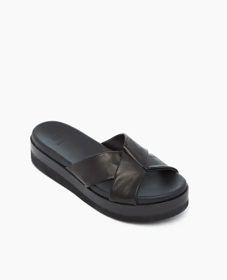 COCLICO DOT WEDGE IN BLACK LEATHER