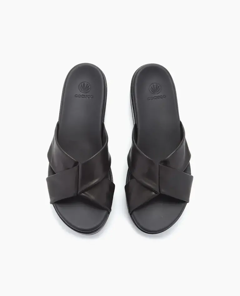 COCLICO DOT WEDGE IN BLACK LEATHER