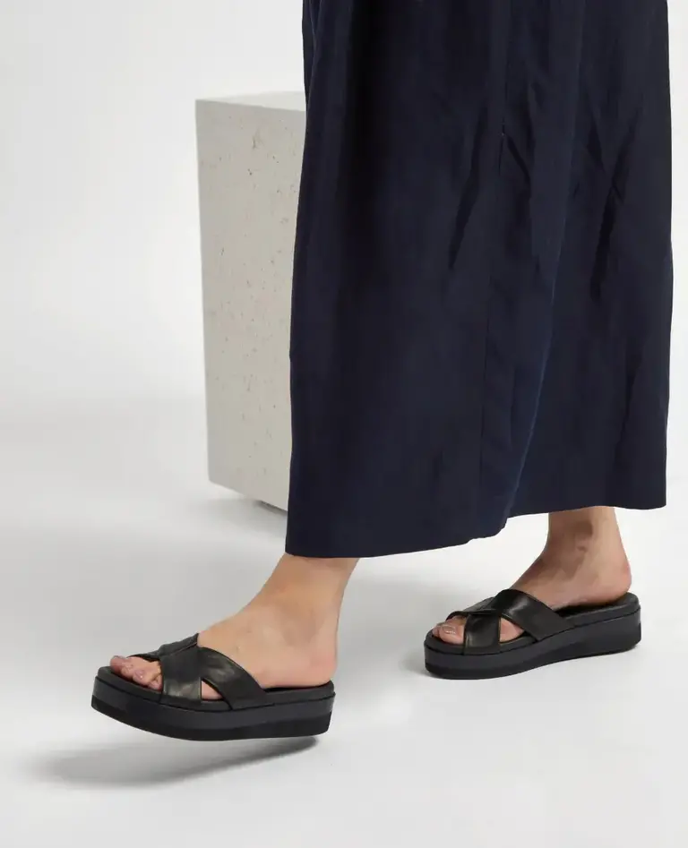 COCLICO DOT WEDGE IN BLACK LEATHER