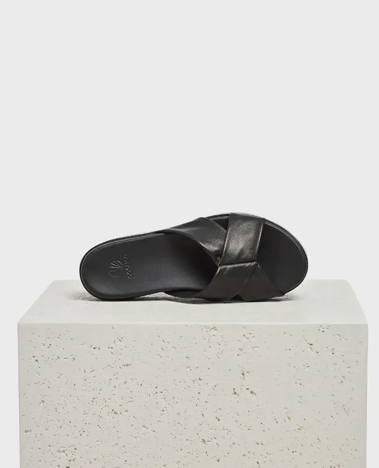 COCLICO DOT WEDGE IN BLACK LEATHER