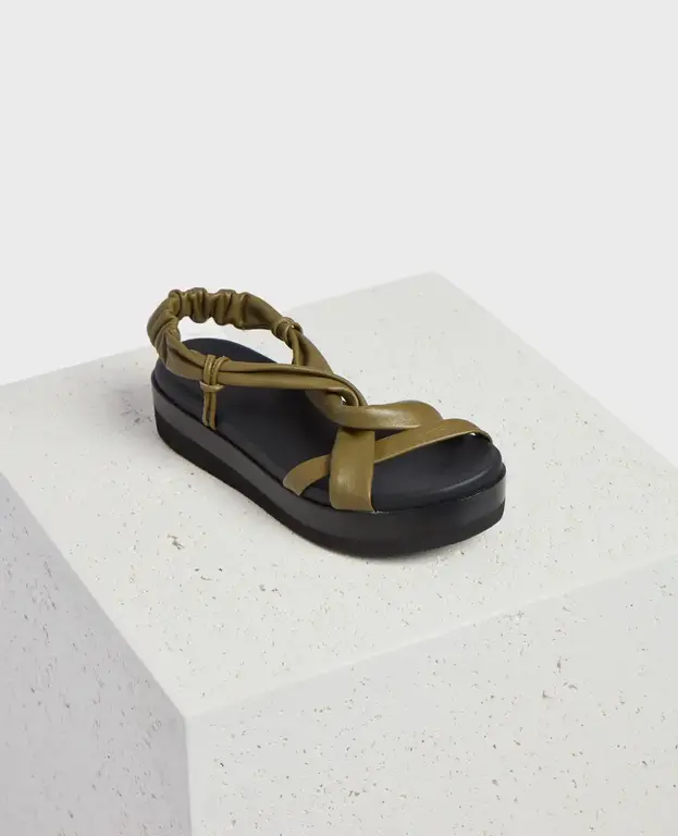 COCLICO DRUM WEDGE SANDAL IN ARTICHOKE LEATHER