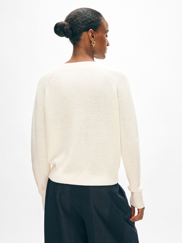 WHITE AND WARREN FINE COTTON RIB TRIM V-NECK