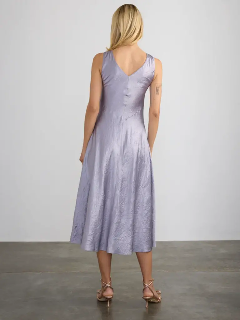 MARGARET O'LEARY DARYA DOUBLE V-NECK DRESS IN FREESIA AND NAVY