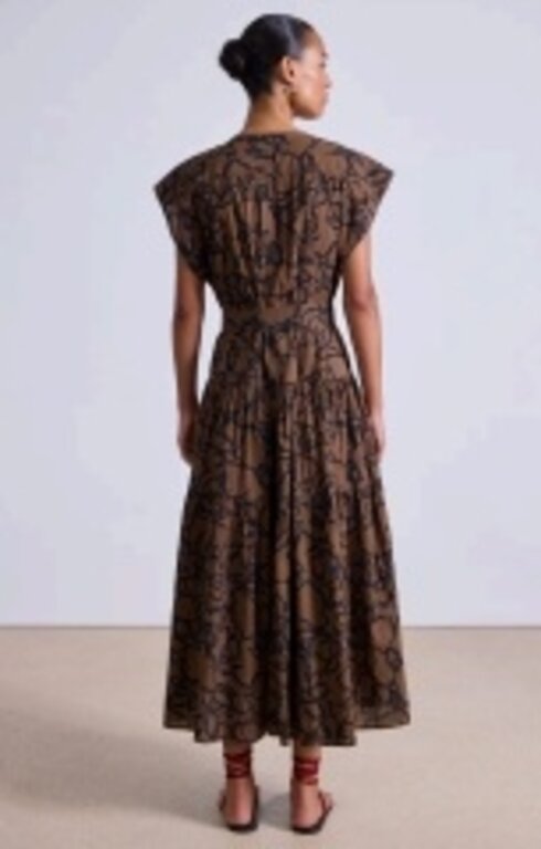 APIECE APART AGATHE TIER MAXI IN LARGE LACE FLORAL CHOCOLATE