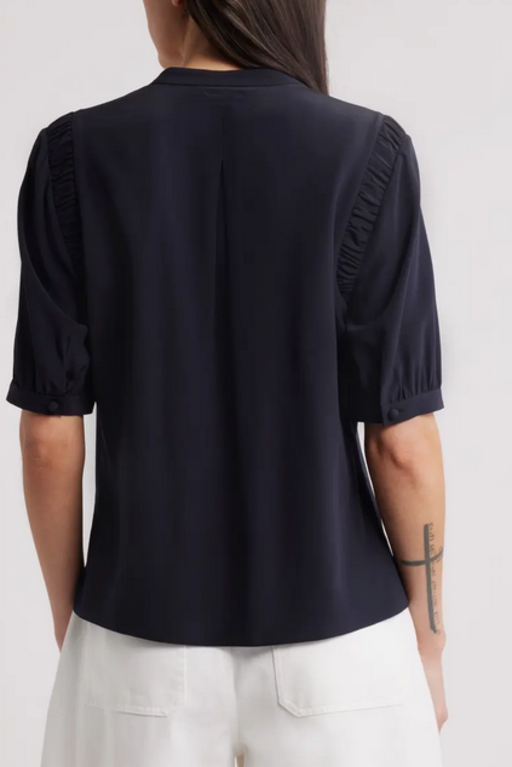SILK GATHERED TOP IN NAVY