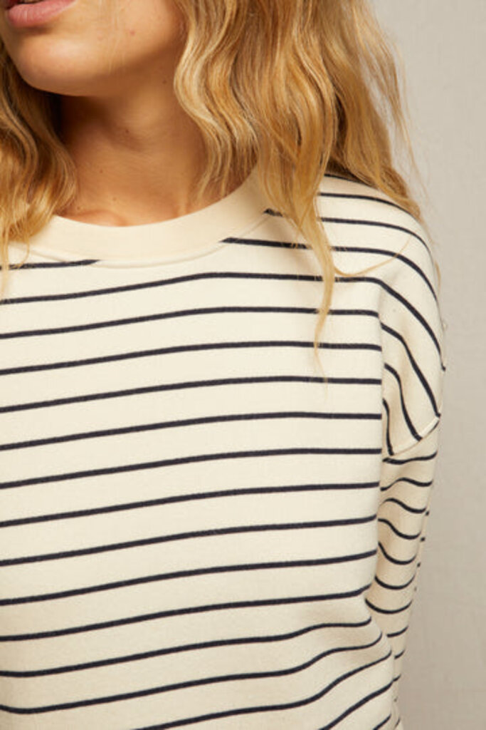 PERFECT WHITE TEE TYLER FRENCH TERRY STRIPE PULLOVER SWEATSHIRT IN NAVY STRIPE