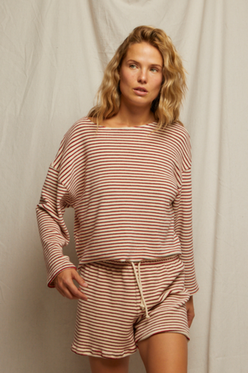 PERFECT WHITE TEE CAMI LOOP TERRY STRIPE L/S IN POPPY CHOCOLATE STRIPE