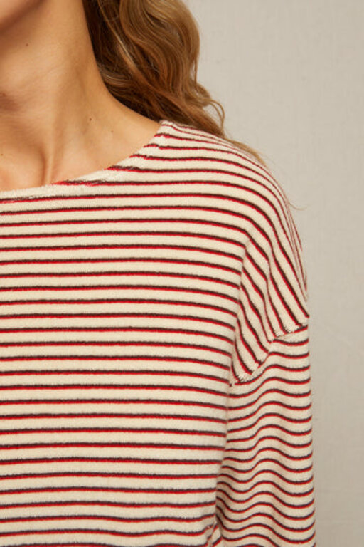 PERFECT WHITE TEE CAMI LOOP TERRY STRIPE L/S IN POPPY CHOCOLATE STRIPE