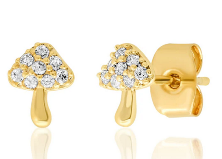TAI JEWELRY MUSHROOM W/CZ POST IN GOLD