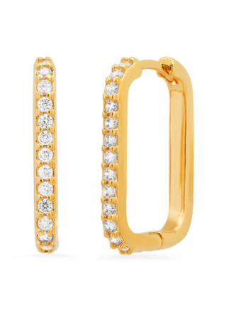 TAI JEWELRY GOLD HUGGIE RECTANGLE HOOPS CLEAR CZ