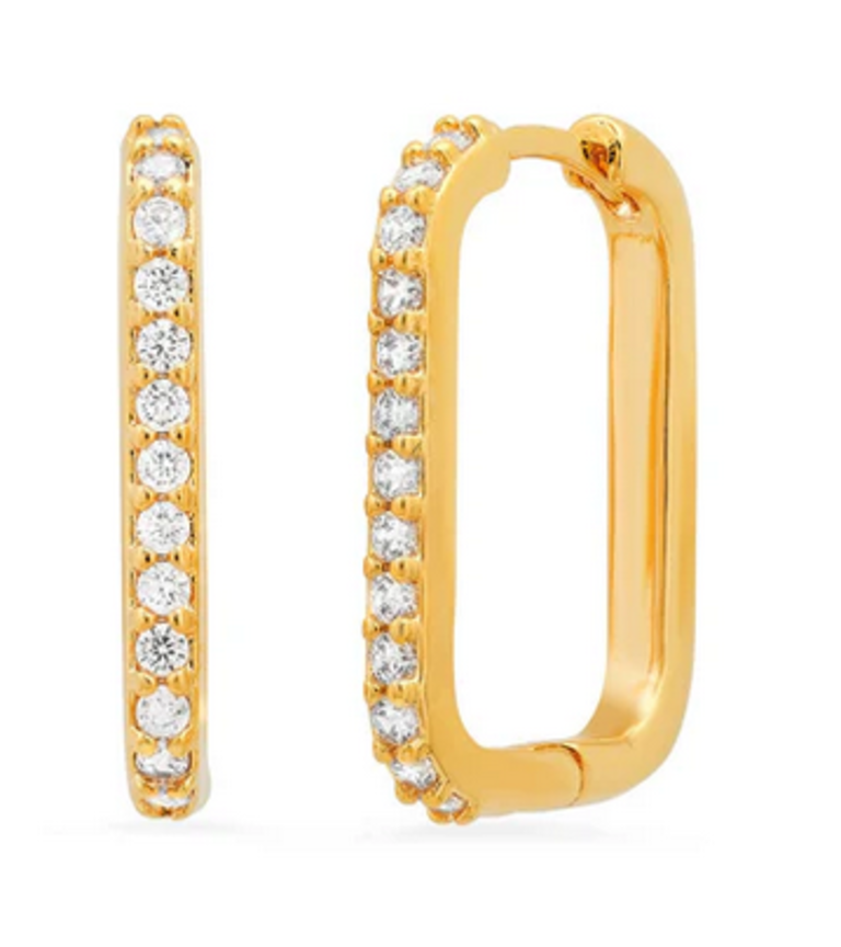 TAI JEWELRY GOLD HUGGIE RECTANGLE HOOPS CLEAR CZ