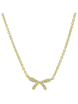 TAI JEWELRY PAVE CZ DELICATE BOW NECKLACE IN GOLD